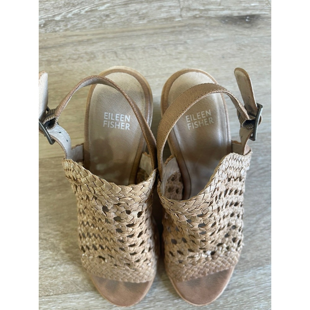 Eileen Fisher Rory Woven Leather Sandal Natural Taupe Color Euro 38 US Size 7 - Picture 3 of 8